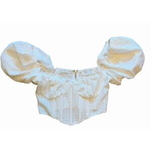 ASTR The Label White Bustier Paola Top White Buff Sleeves Boned Bodice XS NEW